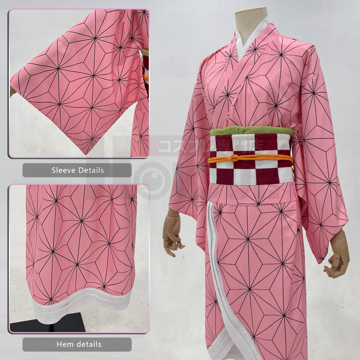 Pre-sale HOLOUN Anime Kamado Nezuko Cosplay Costume Wig Haori Kimono Halloween Christmas Animation Convention Adult Rose Net