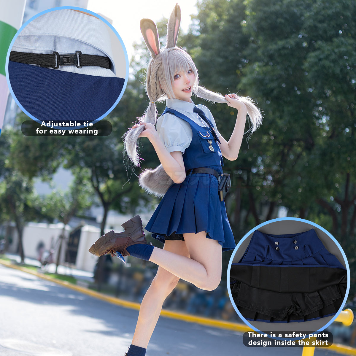 HOLOUN Zoo Movie Judith Hopps Cosplay Costume Blue Vest Shirt Skirt Halloween Christmas Animation Convention Adult Daily Wear