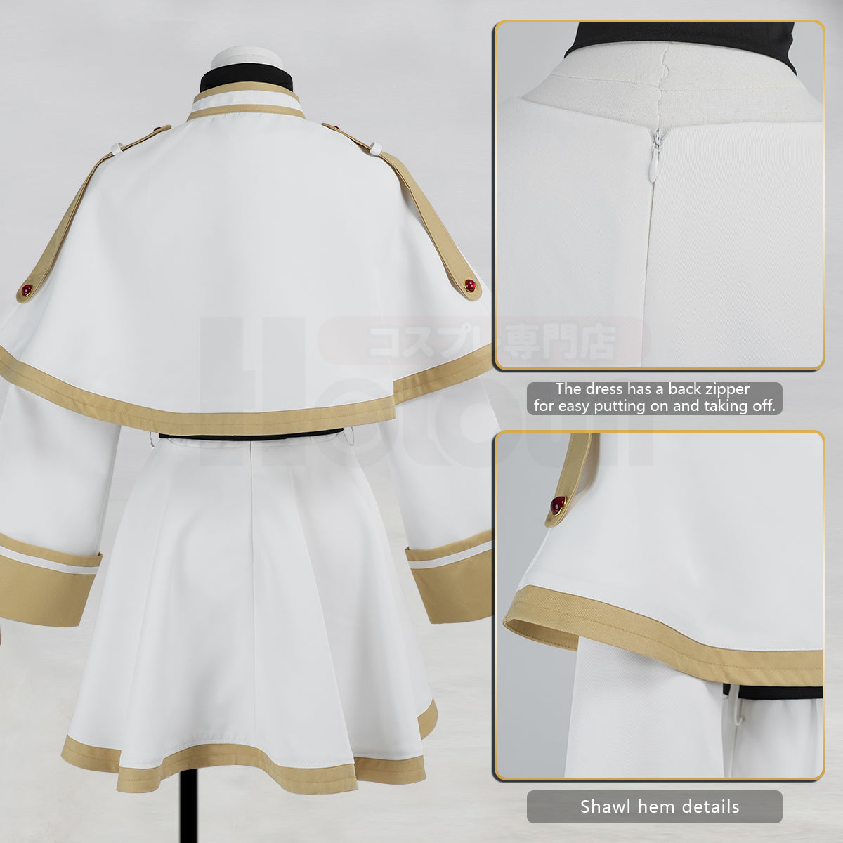 HOLOUN Frieren Beyond Journey's End Anime Frieren Cosplay Costume Shawl Cloak Dress Wig Grey Ponytail Rose Net Halloween Christmas