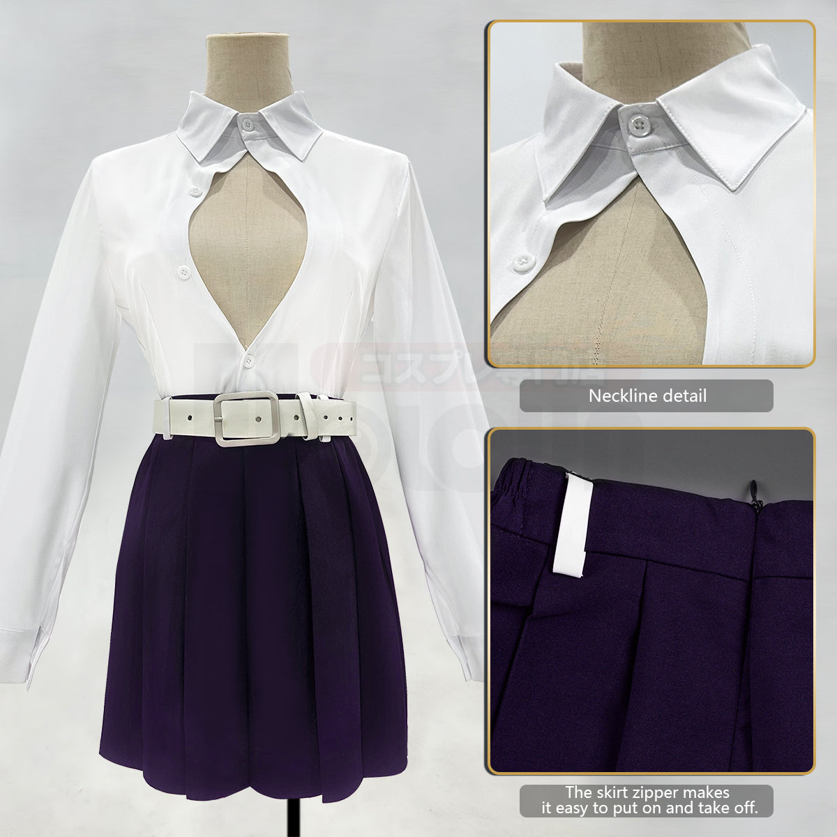 HOLOUN Anime Kanroji Mitsuri Cosplay Costume Braided Wig Purple Embroidery Top Skirt White Haori Belt Stockings Cos Halloween