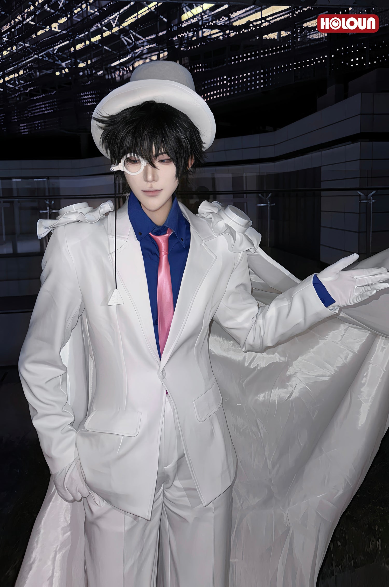 HOLOUN Detective Conan Anime Kuroba Kaito cosplay Costume White Cloak Suit Pants Dark Blue Shirt Red Tie Halloween Christmas