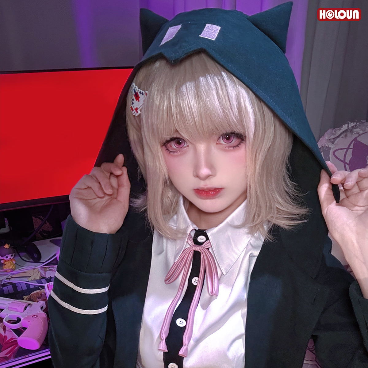 HOLOUN Danganronpa Game Trigger Happy Havoc Nanami ChiaKi Cosplay Costume Coat Shirt Skirt Hair Clip School Uniform Cos