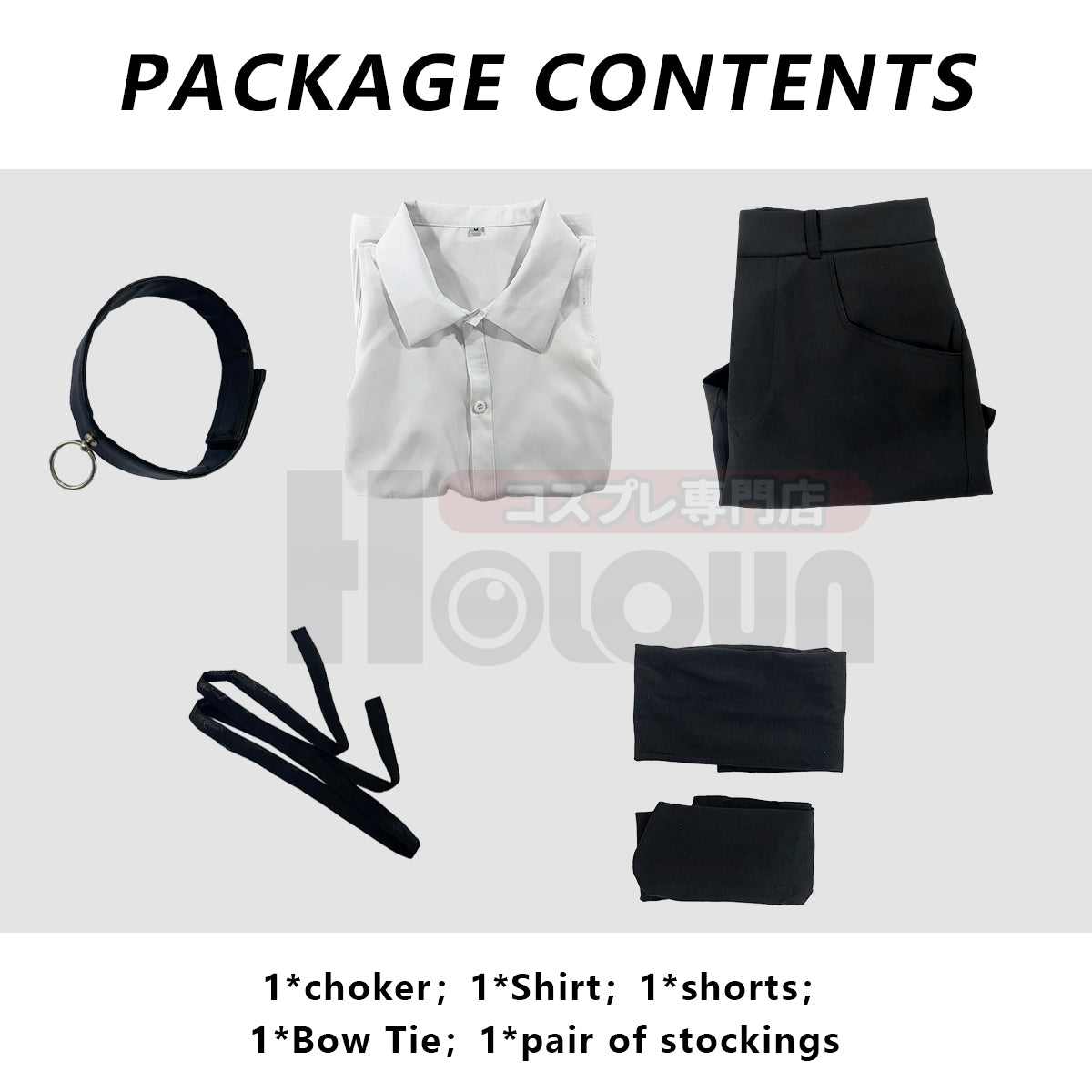 Pre-sale HOLOUN Chainsaw Anime Reze Cosplay Costume Wig White Shirt Black Shorts Choker Tie Halloween Christmas Convention Rose Net