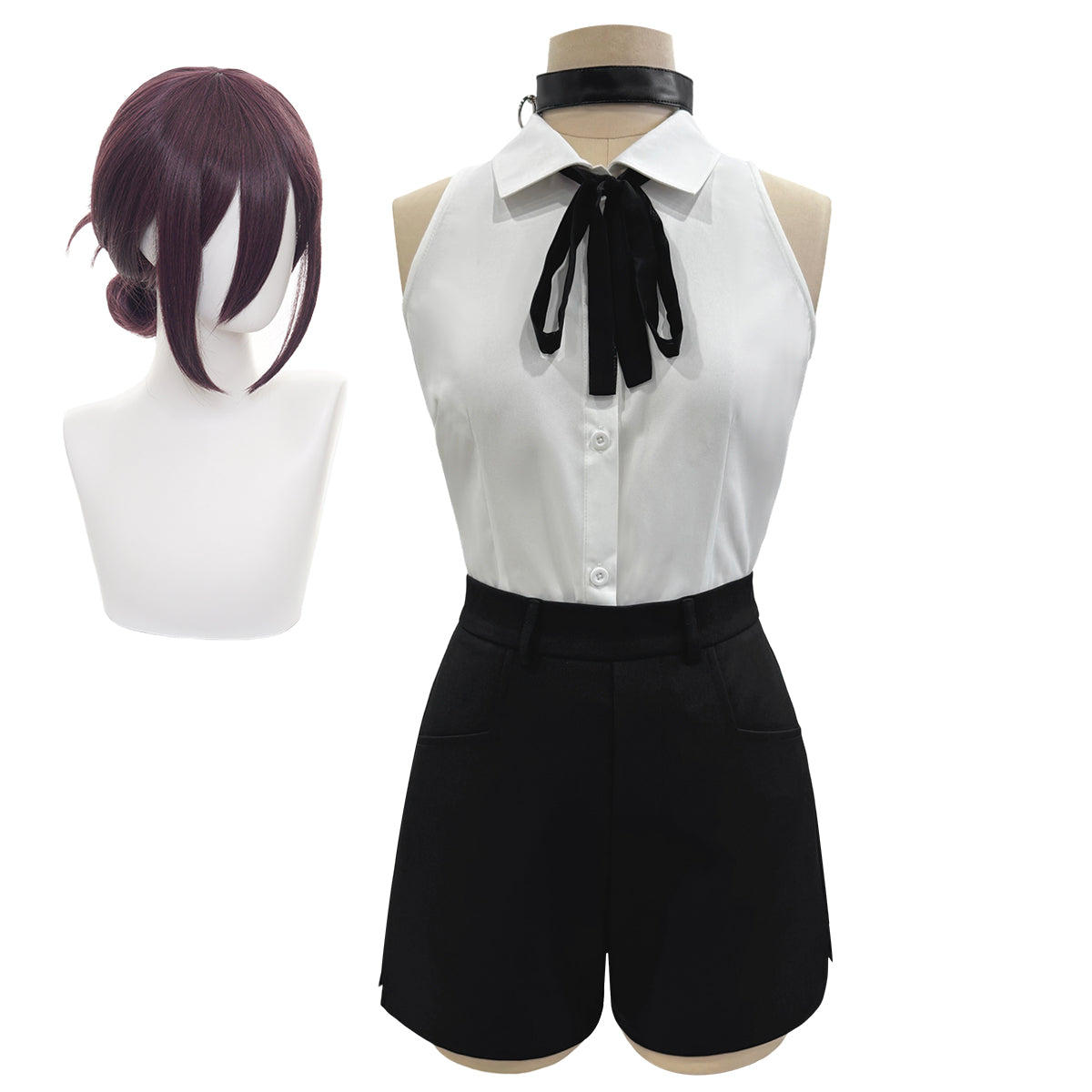 Pre-sale HOLOUN Chainsaw Anime Reze Cosplay Costume Wig White Shirt Black Shorts Choker Tie Halloween Christmas Convention Rose Net