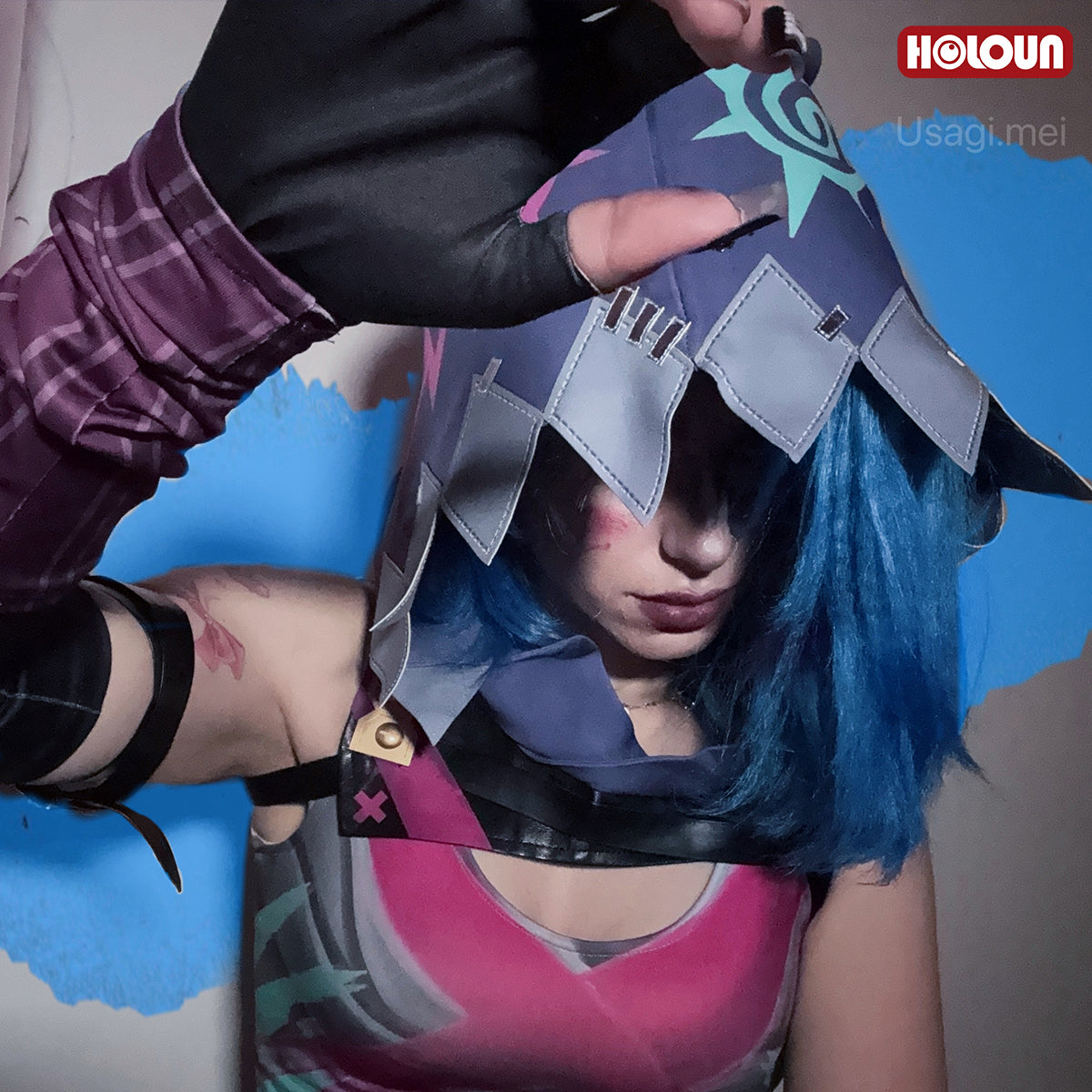 HOLOUN LOL Arcane Game Jinx Cosplay Costume Wig Scrawl Vest Pants Hat Qutfit Halloween Christmas Gift Cos Convention