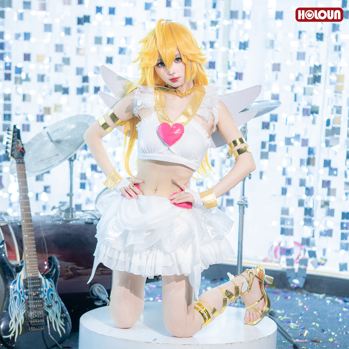 HOLOUN Panty & Stocking with Garterbelt Anime Panty Anarchy Cosplay Costume Wig Top Skirt  Cos Convention Daily Wear Halloween