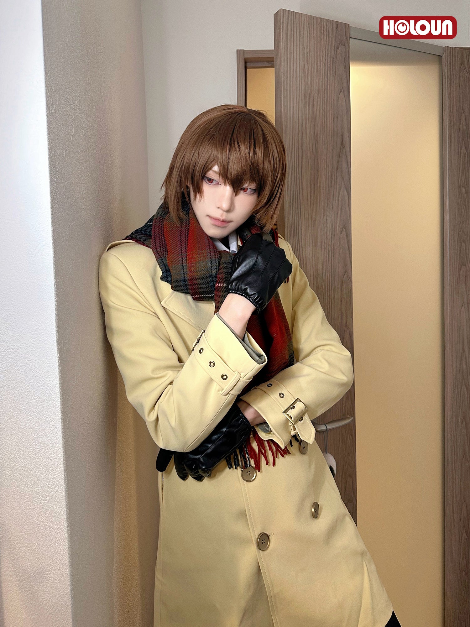 HOLOUN P5 Game Akechi Goro Cosplay Costume Wig Built-in Shoulder Pads Coat Daily Wear Cos Halloween Christmas Gift