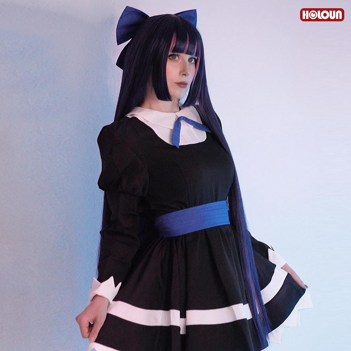 HOLOUN Panty & Stocking with Garterbelt Anime Stocking Anarchy Cosplay Costume Dress Stockings Bowknot Headdress Cos Convention