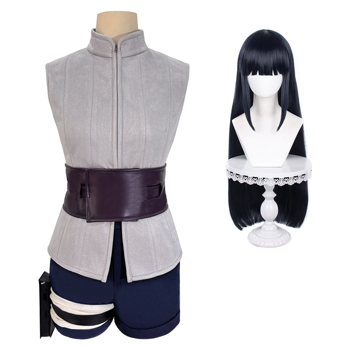 HOLOUN Anime Hyuga Hinata Cosplay Costume Wig Top Shorts Waist Bag Christmas Gift