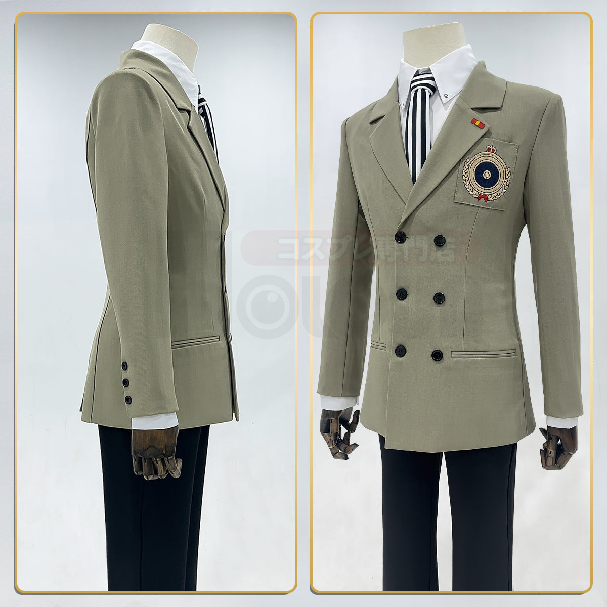 HOLOUN P5 Game Akechi Goro Cosplay Costume Wig Detective Uniform Embroidery Suit Shirt Pants Tie Gloves Daily Wear Cos Halloween