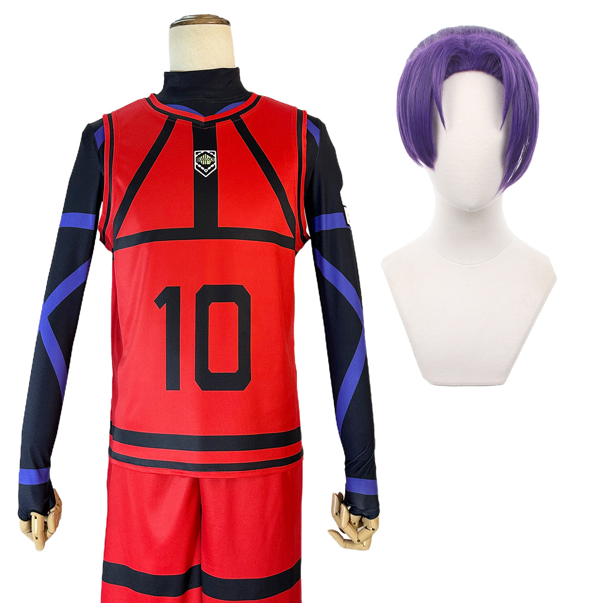 HOLOUN Blue Lock Anime Cosplay Costume Wig Reo NO.10 Red Football Training Uniform Daily Wear Rose Net Sythetic