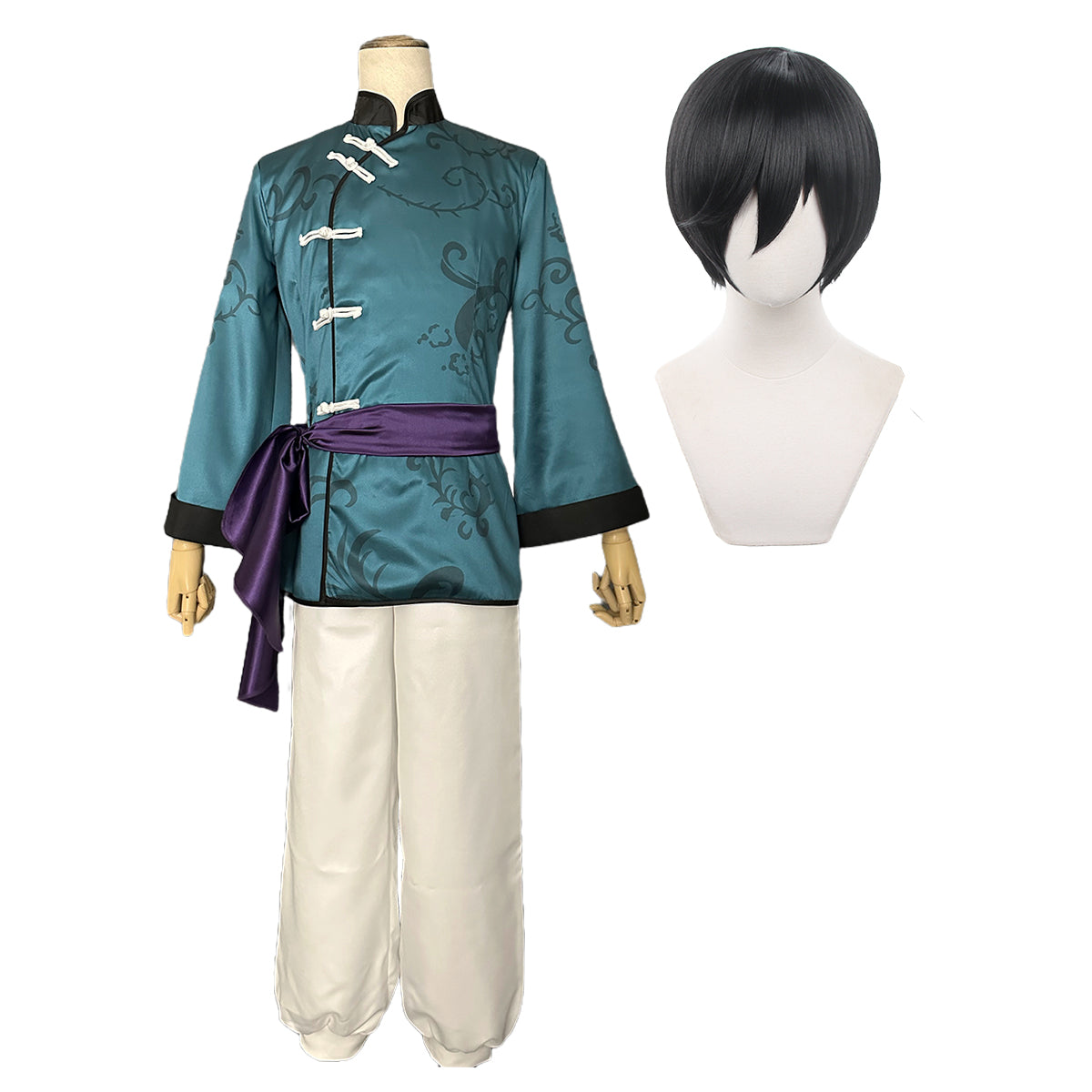 HOLOUN Blue Lock Anime Rin Itoshi Cosplay China Costume Kung Fu Tang Suit Wig Rose Net Sythetic Fibers Adjustable Size Gift