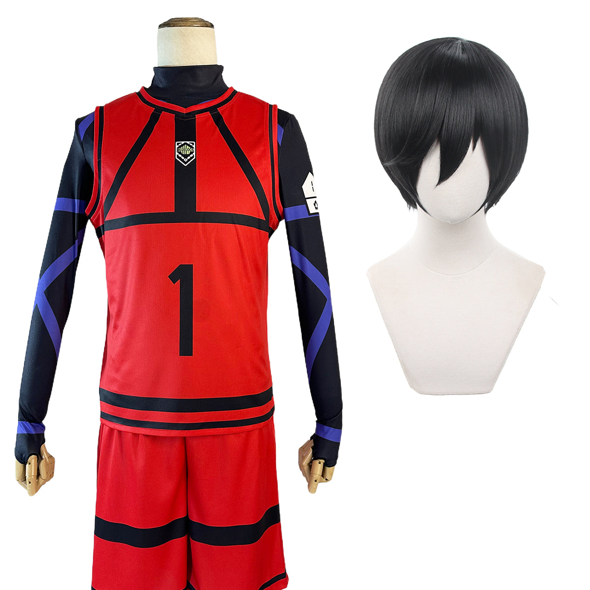 HOLOUN Blue Lock Anime Cosplay Costume Wig Rin NO.1 Red Football Training Uniform Daily Wear Rose Net Sythetic