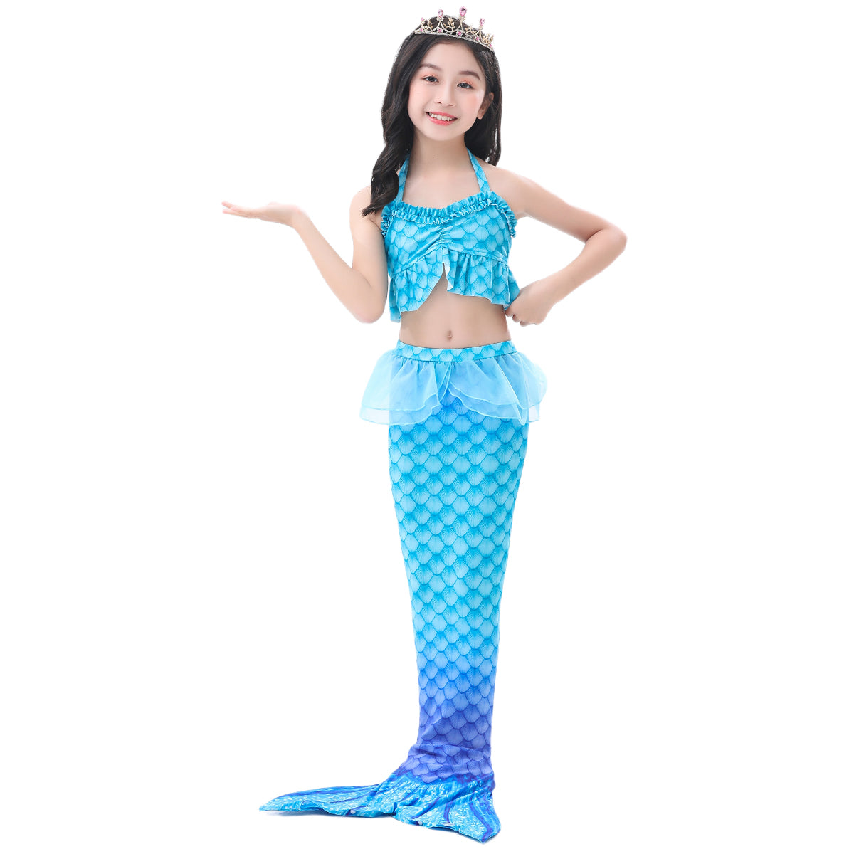 HOLOUN Mermaid Princess Cosplay Costume Kids Girls Children Dress Swimsuit Bikini For Carnival Birthday Party Clothes Gift 3PCS Set A4