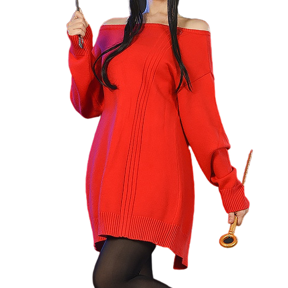 HOLOUN Spy Family Anime Yor Forger Cosplay Costume Mother Red Sweater Skirt Dress Up 6PCS Set Halloween Christmas Party Holiday Gift