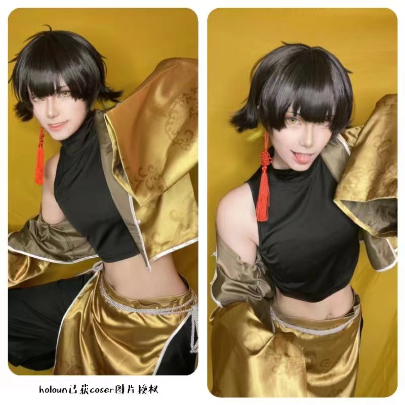 HOLOUN Blue Lock Anime Bachira Cosplay China Costume Kung Fu Tang Suit Wig Rose Net Sythetic Fibers Adjustable Size Gift Party