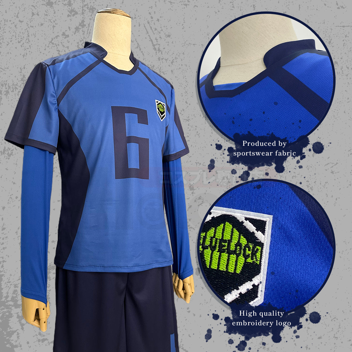 HOLOUN Blue Lock Anime KARASU Cosplay Costume No.6 Football Soccer Team Uniform Embroidery Logo Daily Sport Wearing