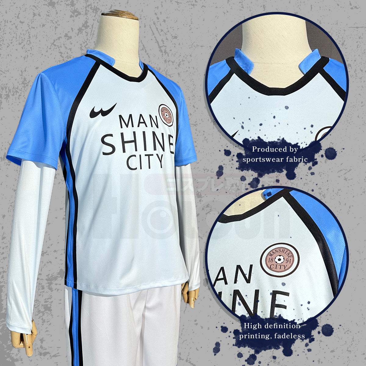 HOLOUN Blue Lock Anime No.14 Reo Cosplay Costume Wig Man Shine City Jersey White Blue T-shirt Shorts Socks Top Football Soccer Uniform