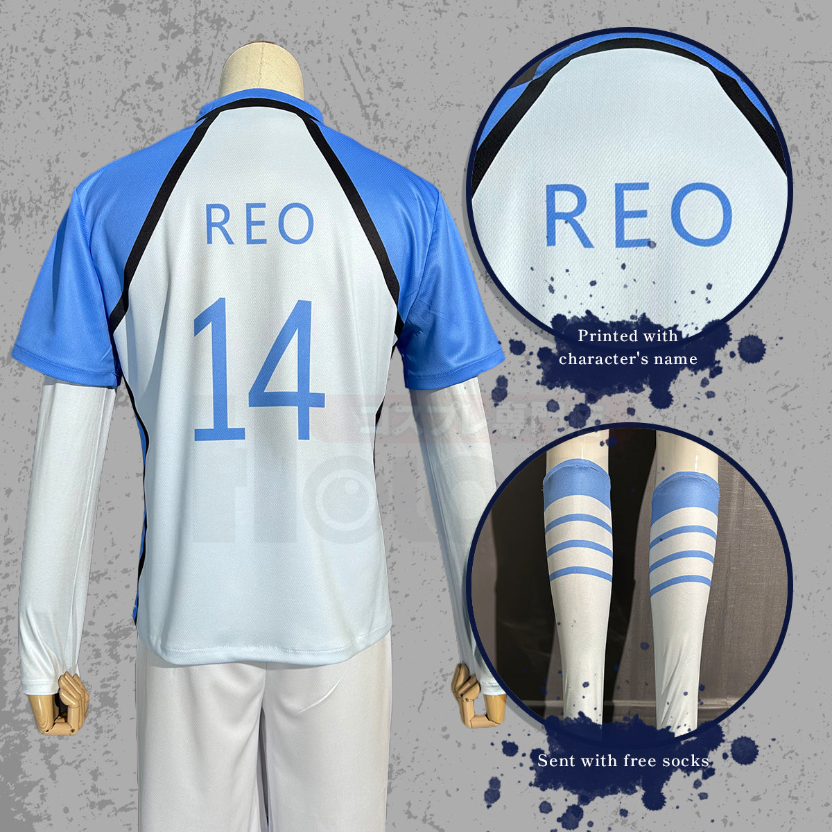 HOLOUN Blue Lock Anime Cosplay Costume Man Shine City No.14 Reo White Blue T-shirt Shorts Socks Top Football Soccer Uniform Sporting Halloween Christmas Gift