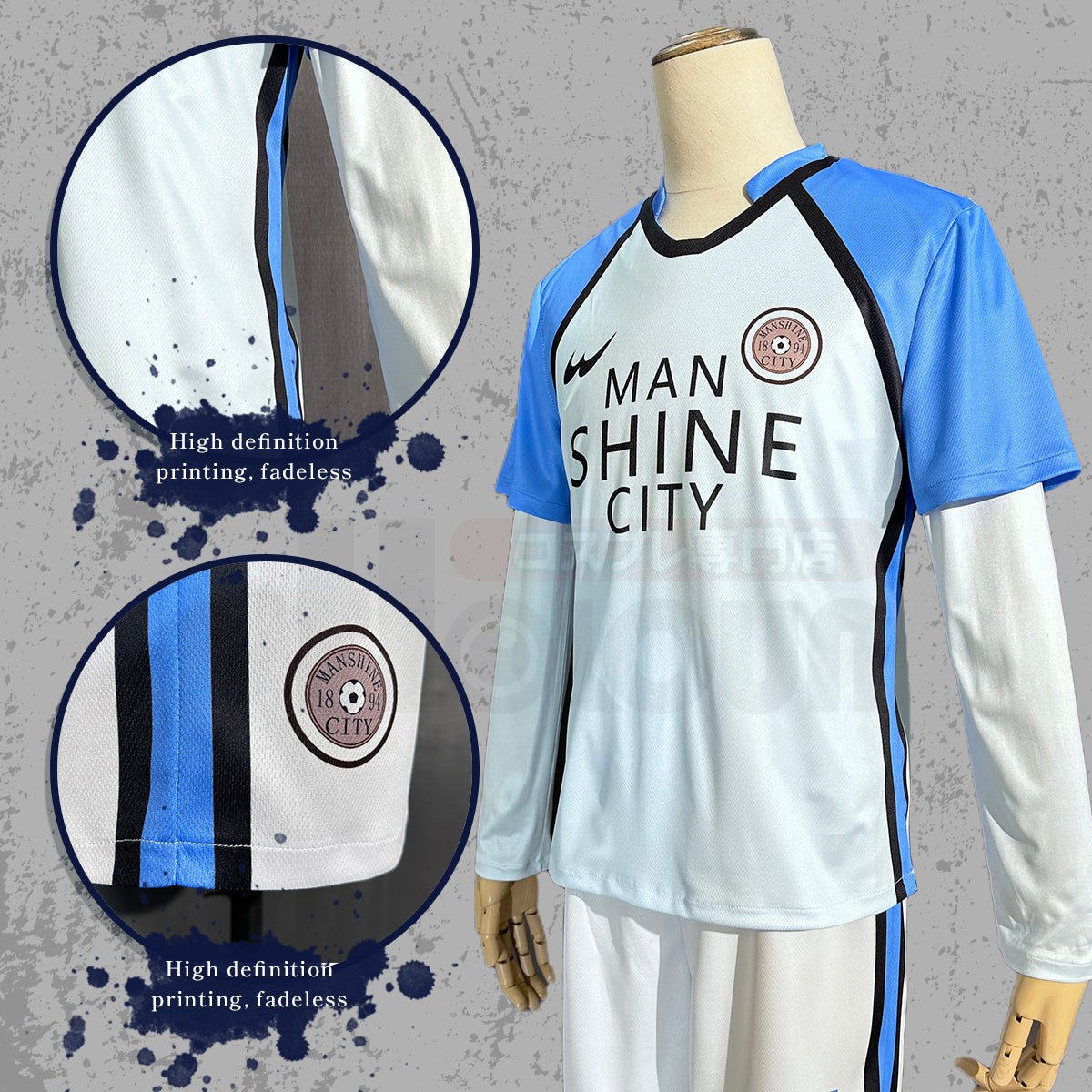 HOLOUN Blue Lock Anime No.14 Reo Cosplay Costume Wig Man Shine City Jersey White Blue T-shirt Shorts Socks Top Football Soccer Uniform