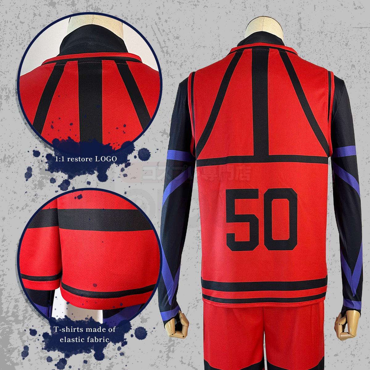 HOLOUN Blue Lock Anime Cosplay Costume Wig Kunigami NO.50 Red Football Training Uniform Daily Wear Rose Net Sythetic