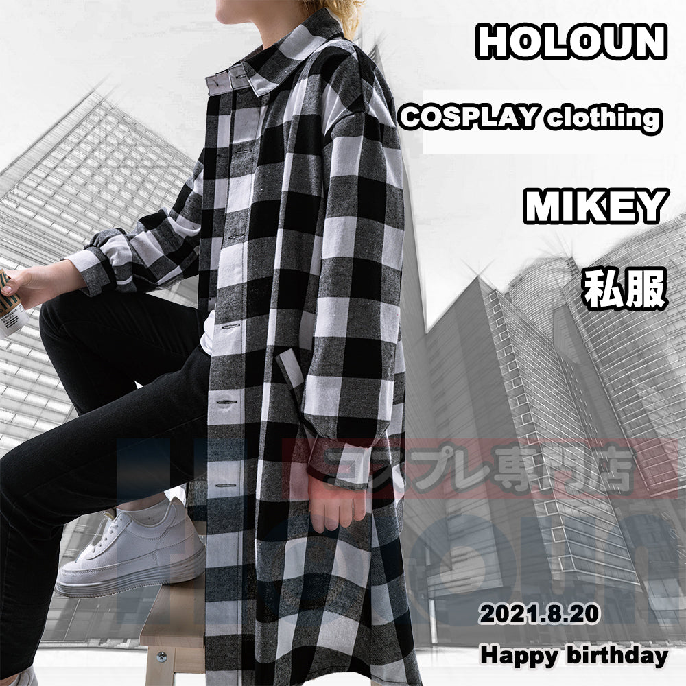 HOLOUN Tokyo Manji Gang Manjiro Sano Mikey Cosplay Anime Costume Long Sleeve Plaid Shirts New Blouses Jacket Coat Casual Wear