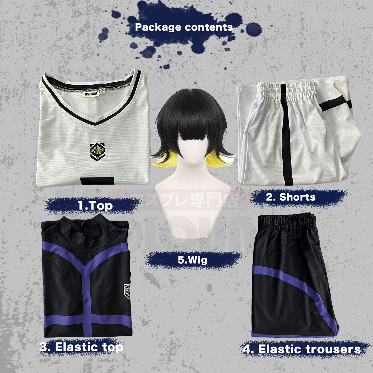 HOLOUN Blue Lock Anime Cosplay Costume Wig Bachira NO.16 White Football Training Uniform Daily Wear Rose Net Sythetic Adjustable Headwear