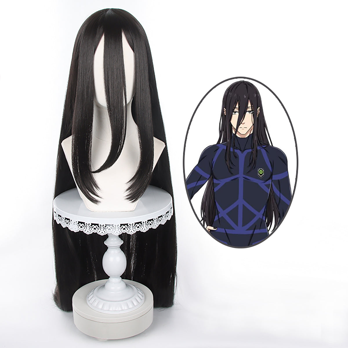 HOLOUN Blue Lock Manga Anime Aryu Cosplay Wig Rose Net Sythetic Fiber Adjustable Size Long Black